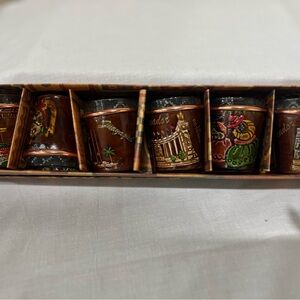New in box Tooled Leather Shot Glasses ICultureTheme Ecuadorian Style Set of 6